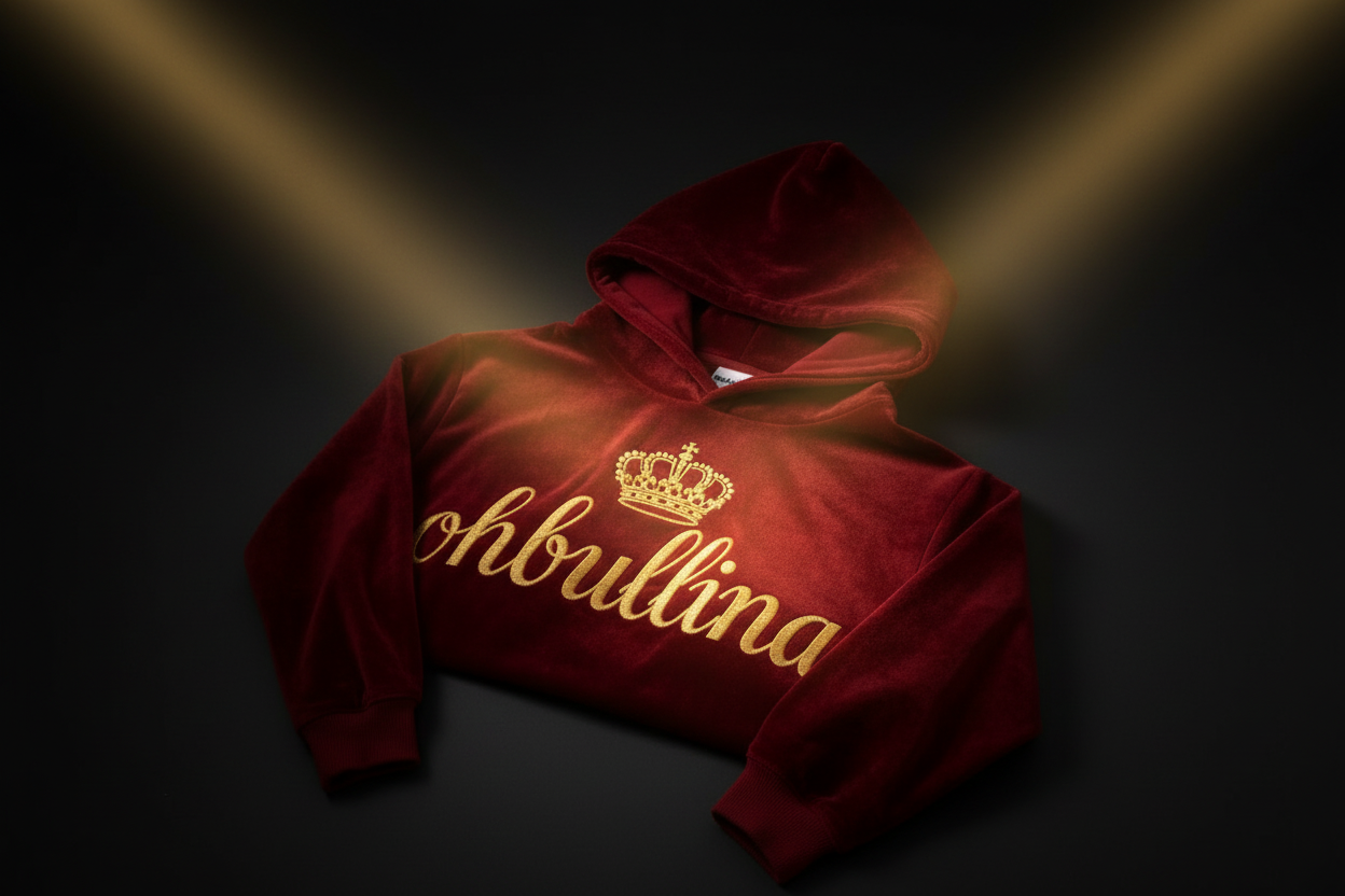 ohbullina Hoodie in red with royal gold lettering
