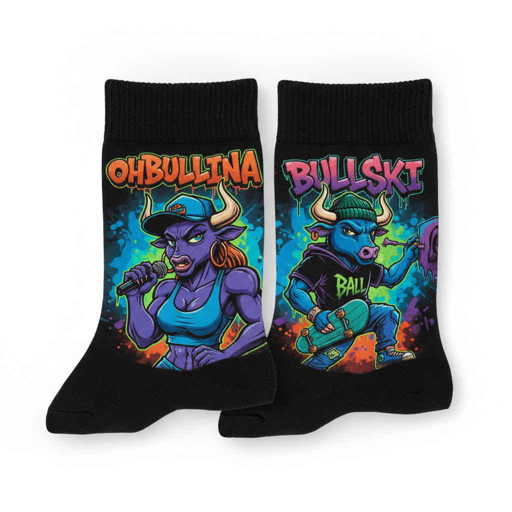 Ohbullina and Bullski character socks