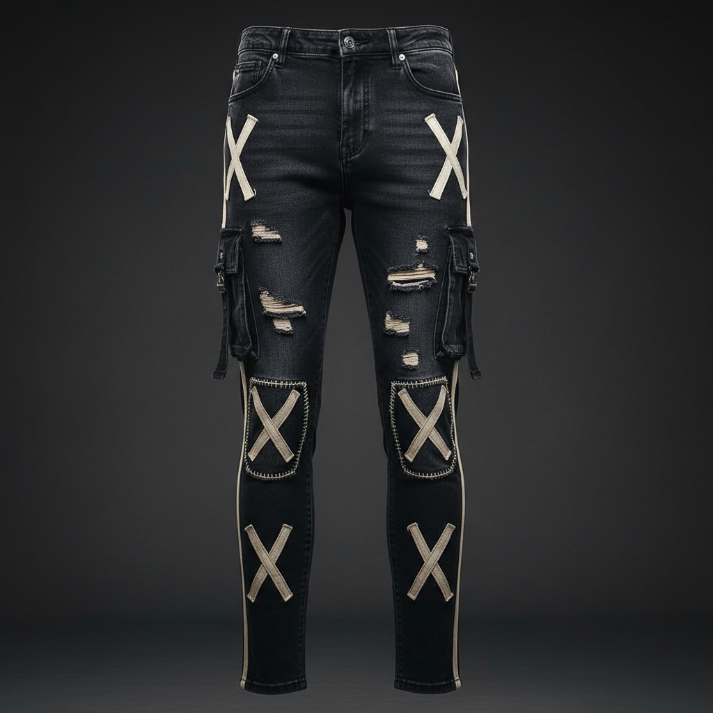 DiAmo Distressed Cargo Pants – Slim X-Stitch Three-Quarter