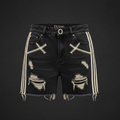 DiAmo Distressed Shorts – High-Waisted X-Stitch Mini
